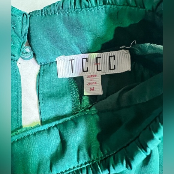 TCEC Emerald green ruched neckline poet sleeve top size M - Picture 9 of 12